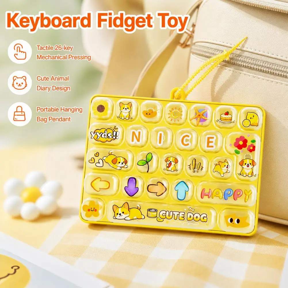 26-Key Fidget Keyboard Keychain Stress Relief Clicker Toy Cute Bag Charm For Anxiety & Decompression Gift