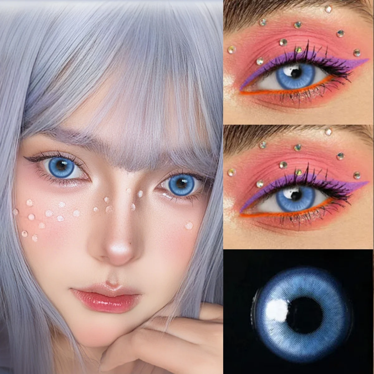 VISUASHOW Anime Cosplay Colored Contact Lenses Magic Pop Blue Cos Lenses Half Yearly Use Red Contacts Lens for Eye Beauty Makeup