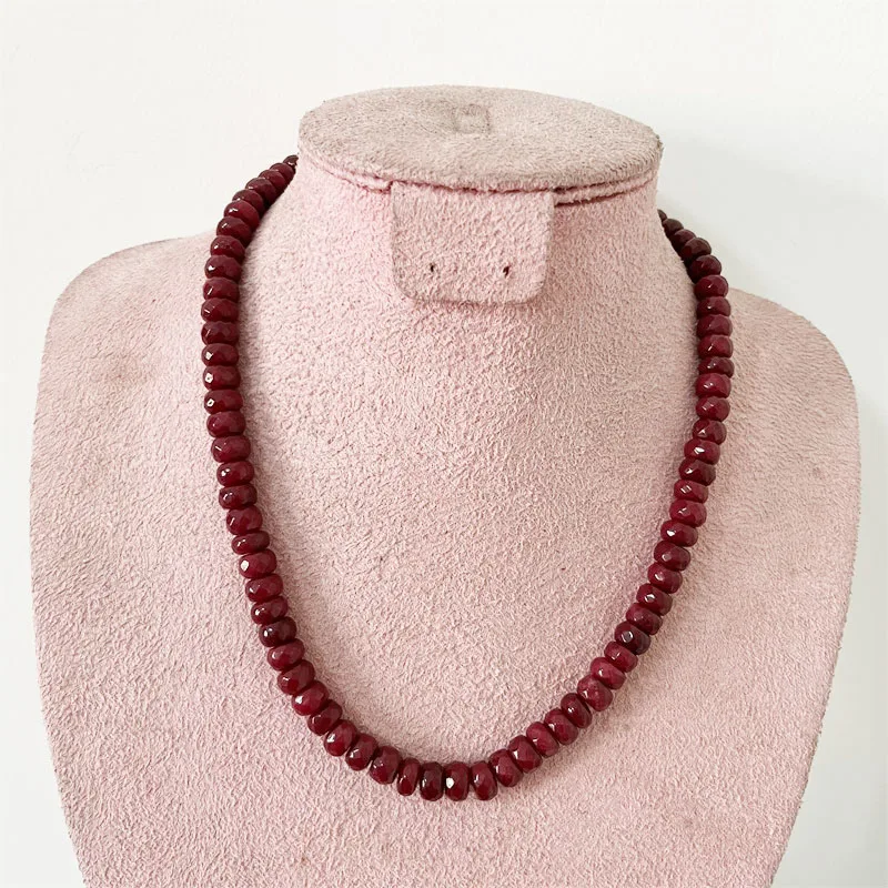 Faceted 5*8MM Deep Red Ruby Natural Stone Jewelry Sets Bead Necklace Earrings Bracelet Chain Choker Simple Design Party Boho
