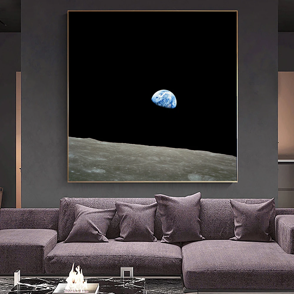 Nasa Apollo Earthrise Photo Modern Wall Art, Canvas Painting, Print Space Poster, Earth Picture for Living Room, Home Decor