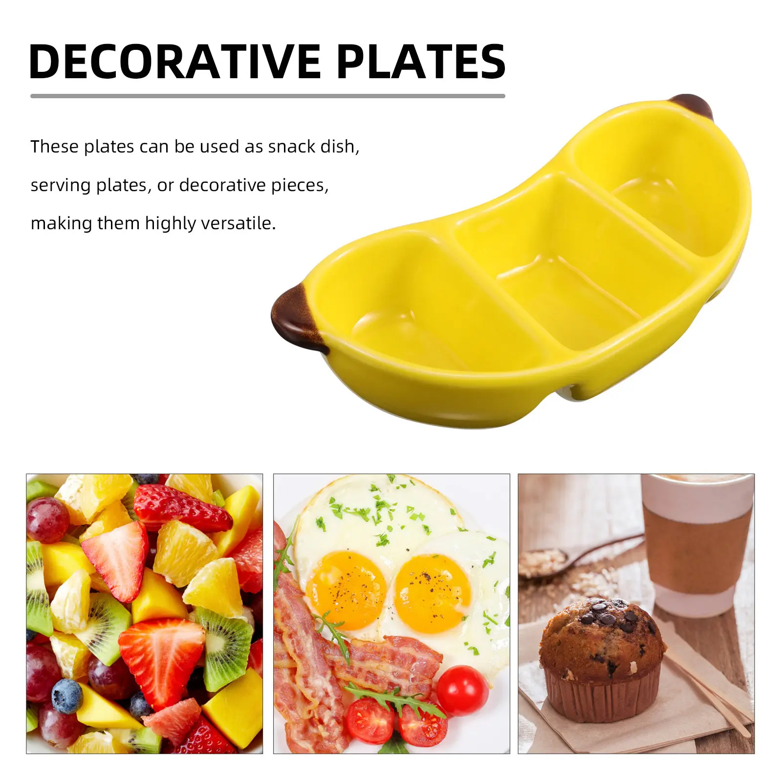 3 Section Ceramic Fruit Serving Tray Banana Design for Desserts Appetizers Nuts Candy Dried Fruit Decorative Plate Snack Platter