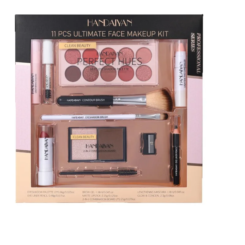 Complete Make-up Collectie 11 Stuks Lipgloss Oogschaduw Mascara Set Reisvriendelijke Case met Gereedschap Perfect voor Geschenken Make-up Kit