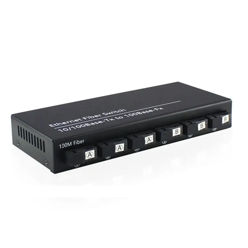 ABGN 6Port 10/100M Ethernet Switch 6 Fiber Port 25KM 2UTP RJ45 Fiber Optical Transceiver Optical Media Converter US Plug