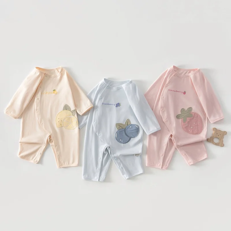 2026 Sommer Niedlicher Baby-Mädchen-Strampler 3M-24M Dünne Babykleidung für Jungen Fruchtmuster Kleinkinderbekleidung Weiche Neugeborenen-Einteiler
