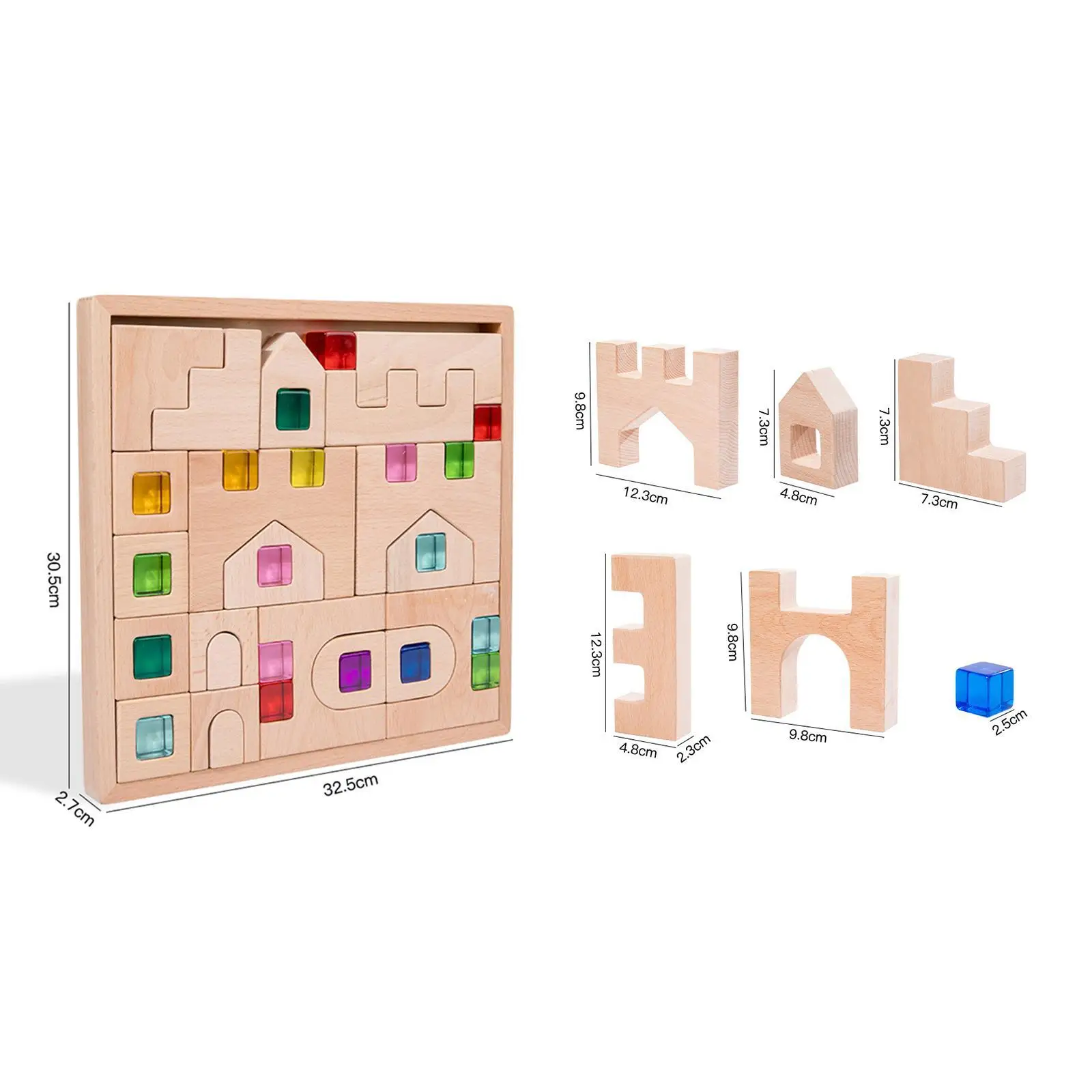 Rainbow Building Cubes with Wooden Storage Box Spatial Awareness Building Blocks Stacking Toy for Boys Girls Toddlers Kids Gift