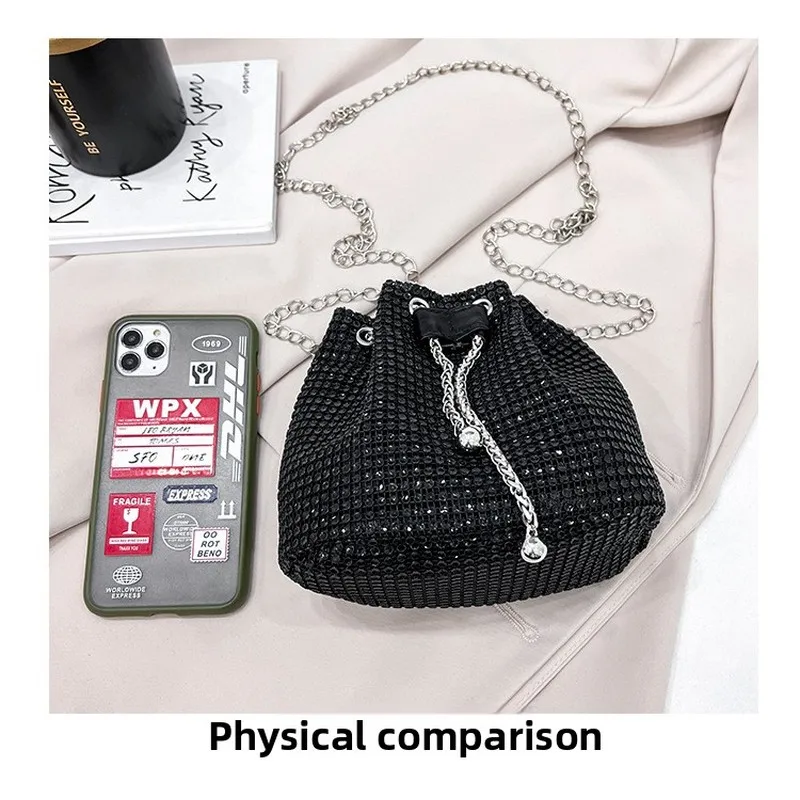 Women's Crossbody Bag with Embellished Cord Strass, Multifunctional Bucket Bag Formal Daily Use image 4