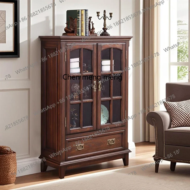 

American full solid wood double door living room home European sideboard small wine cabinet against the wall entrance R