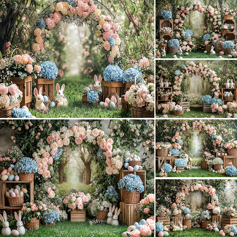 

LS Spring Easter Photography Backdrop Rabbit Flowers Green Plants Eggs Decor Baby Shower Birthday Background Photo Studio