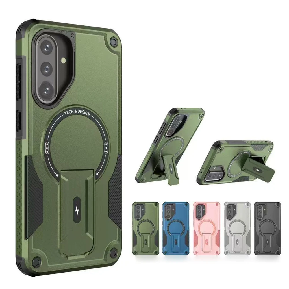 حافظة مغناطيسية بحامل قابل للطي من Armor العسكري لهاتف سامسونج S24 S25 Ultra Edge A55 A54 A36 A35 A05 A05S A26 A25 A16 A15 A14