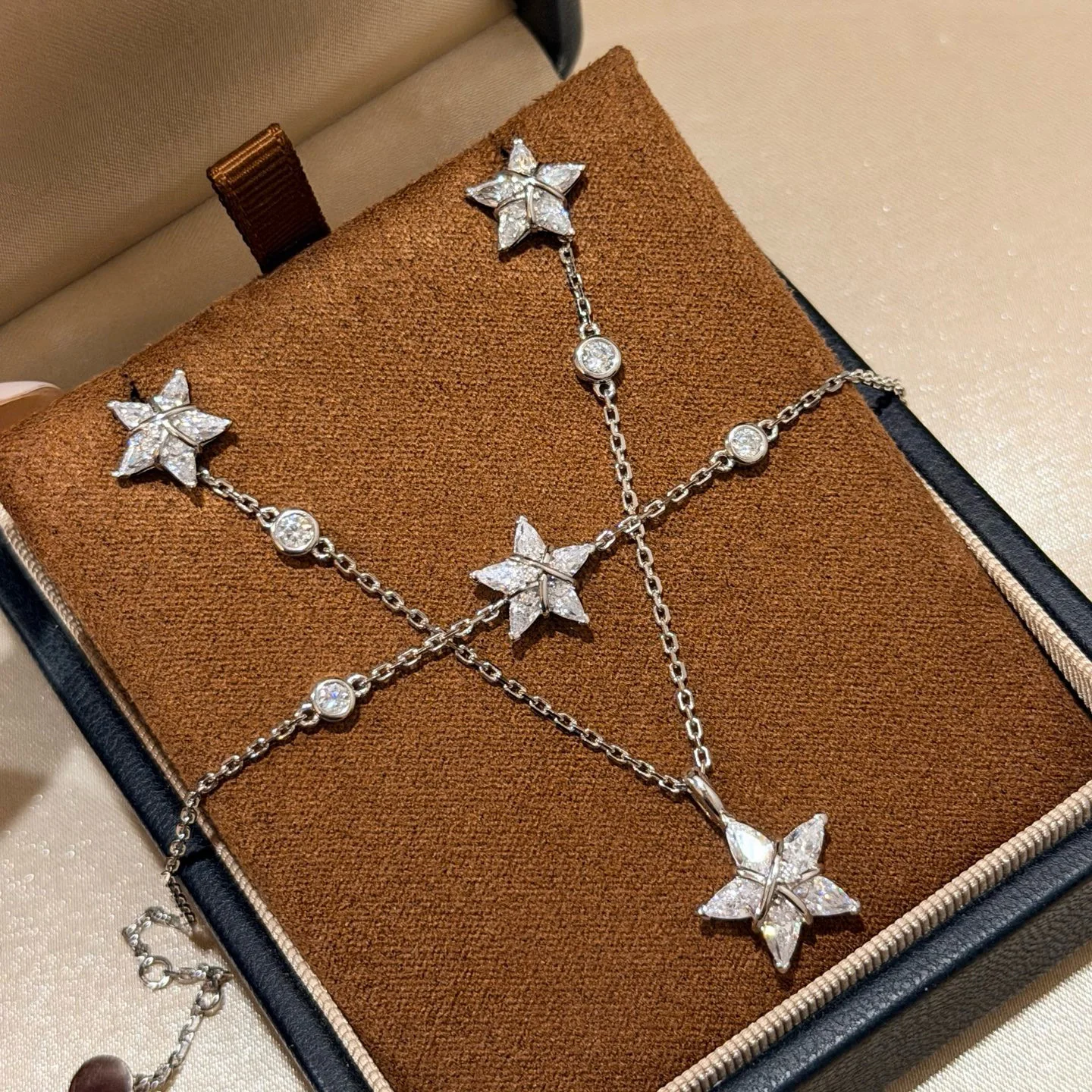 

100% 925 Sterling Silver Shine 5A Zirconia Lab Diamond Five-pointed Star Necklace Earrings Sets For Women Fashion Jewelry