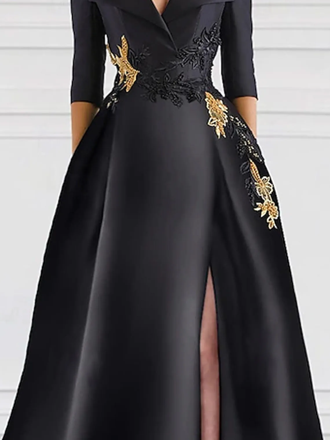 فستان أنيق عتيق على شكل حرف A من الساتان للحفلات الراقصة بياقة قميص طول الأرض 3/4 كم مزين بثوب مسائي رسمي 2025 مخصص مجاني #3