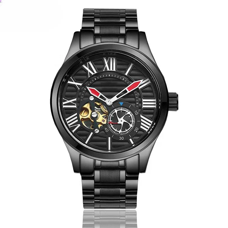 Fashion luxury  custom  mechanical watch skeleton watch mechanical stainless steel wristwatch