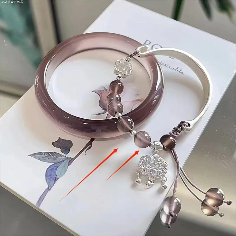 Retro Tassel Bells Bangle for Women Chinese Style Fox Bracelet Crystal Glass Beaded Chain Bracelet Jewelry Gifts Bracelets 1pc