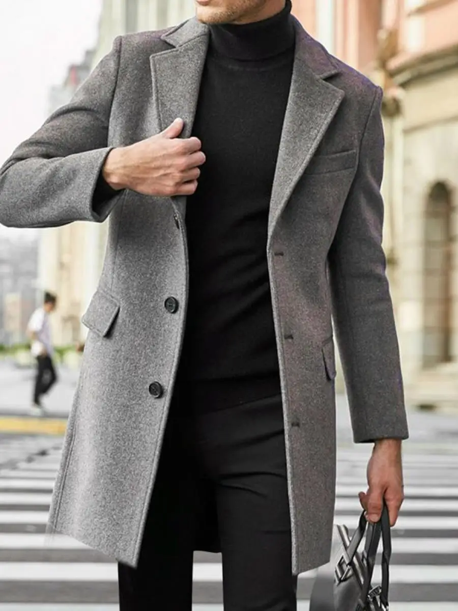 

Мужское шерстяное пальто: новая осенне-зимняя коллекция, модный корейский стиль, приталенный крой, средней длины, ветровка, верхняя одежда
