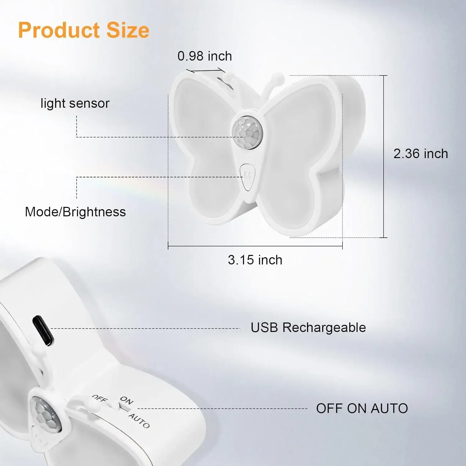 LED Butterfly Night Light Wireless Intelligent Human Body Sensing Night Lamp USB Rechargeable Magnetic Aisle Stair Lights