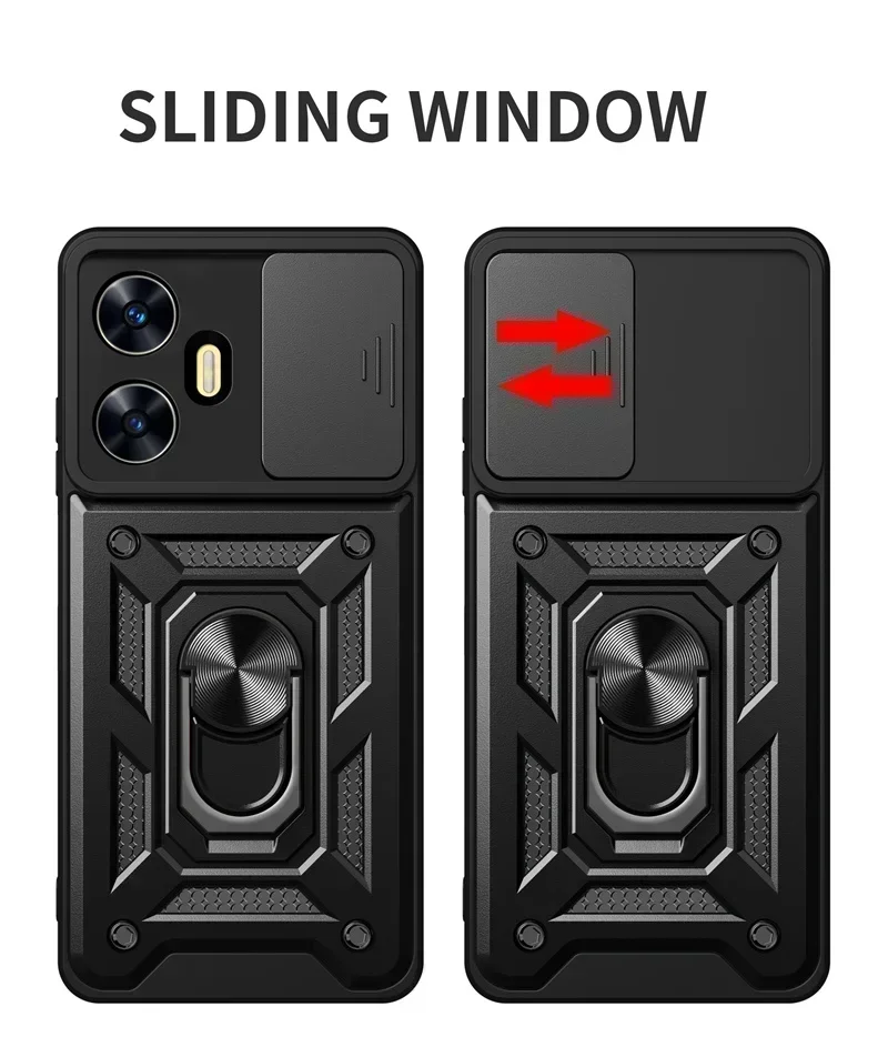For Realme C55 4G Case Slide Camera Shockproof Armor Case For OPPO Realme C55 C 55 RealmeC55 Magnetic Holder Ring Protect Cover