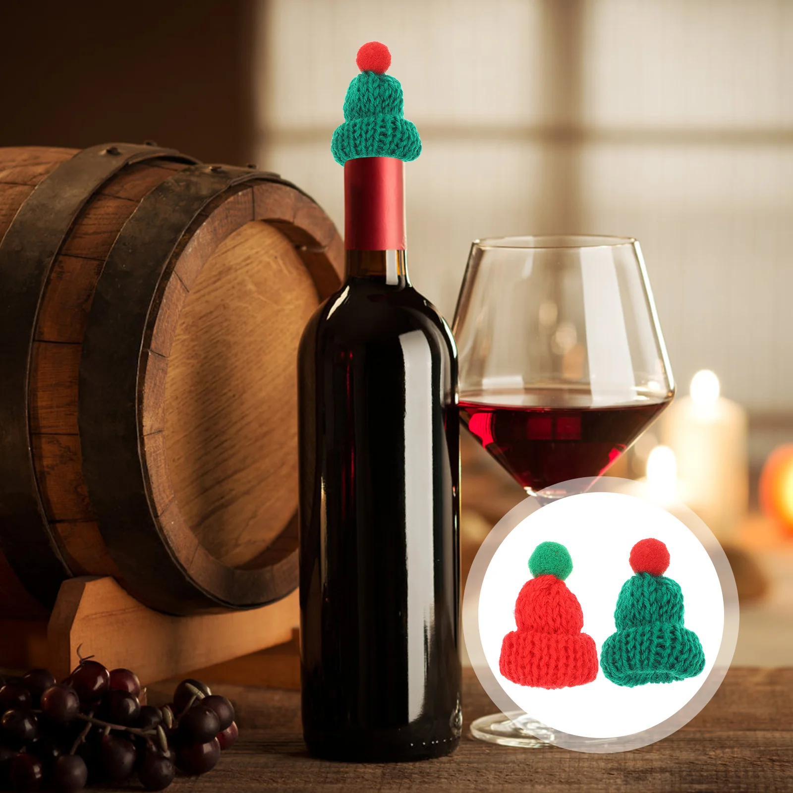 

Mini Christmas Knitted Hats 20Pcs Wine Bottle Covers DIY Craft Ornament Santa Hat Decor for Shower Gift
