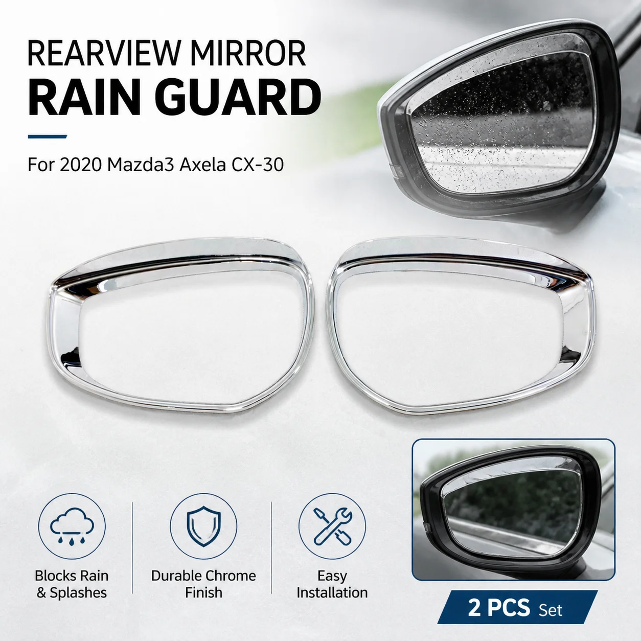 2Pcs Chrome Rearview Mirror Rain Guard for 2020 Mazda3 Axela CX-30