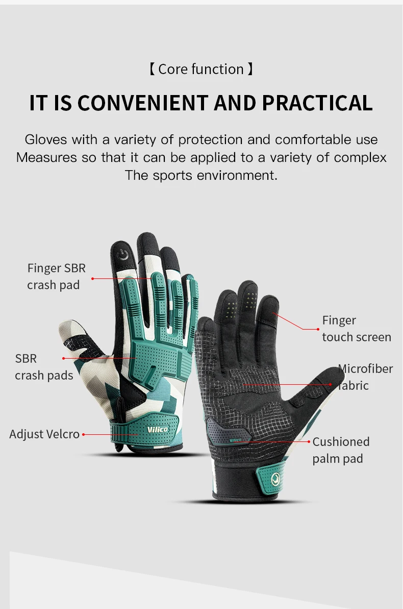 Viloco Professional Outdoor Motorcycle Riding Gloves Bicycle Fitness Mountaineering Palm Thickened Cushioning and Wear Resistant