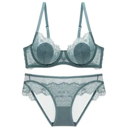Thin Bra Set Women Lace Lingerie Set Mesh Underwear Elegant Ladies Bra and Panty Set Soft Ventilate