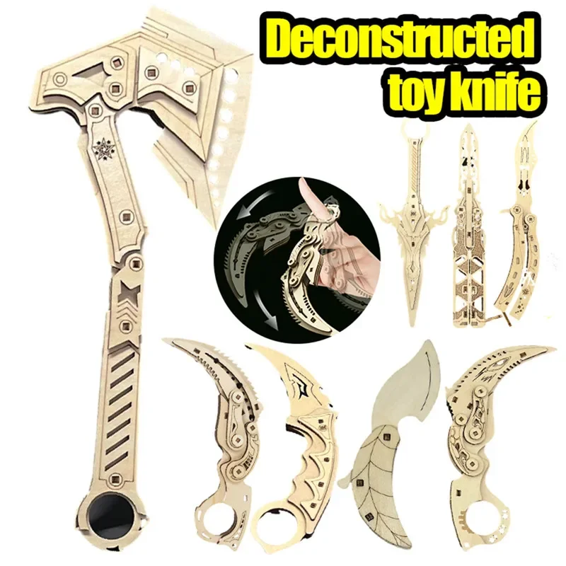 3D Puzzles Wood Toy Fake Knife CSGO Gun Folding Claw Knives 10 Kinds Hand-assembled Model Kit Gift for Adults Teens DIY Gifts