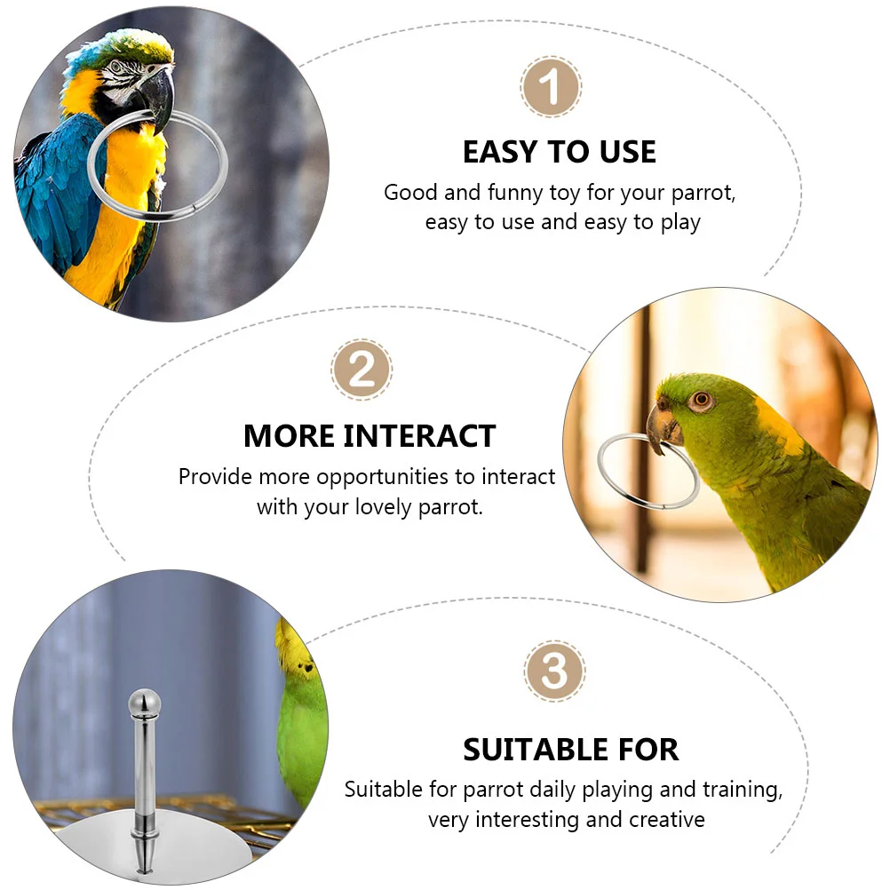 2 Pcs Toy Parrot Interactive Bird Toys Trick Tabletop Metal Galvanized for Birds