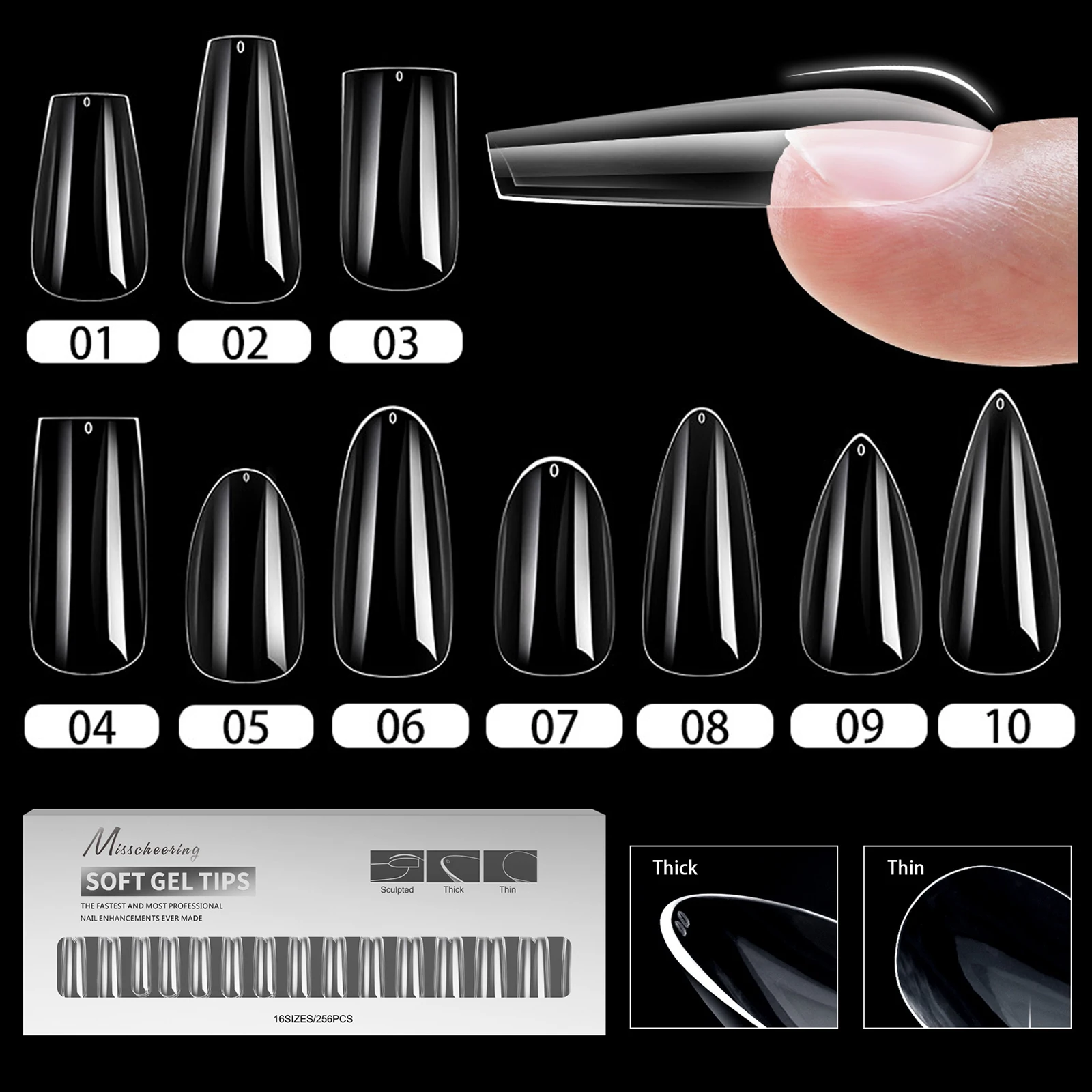 

256pcs Curved Arch Soft Gel False Nail Tips Full Cover Press on French Coffin Almond Capsules Artificial Fake Nails Extension