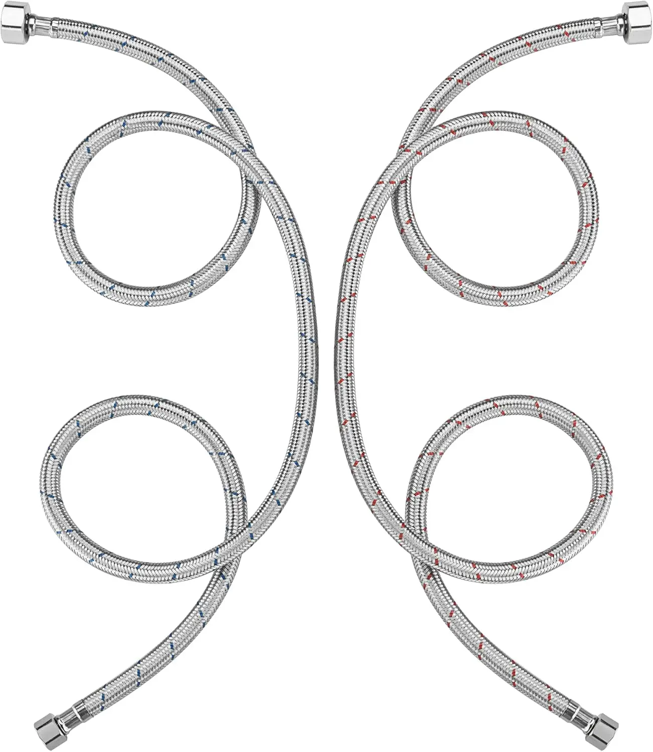 

48 Inch Flexible Faucet Supply Lines, 1/2" FIP x 3/8" Compression, Braided Stainless Steel, 2-Pack