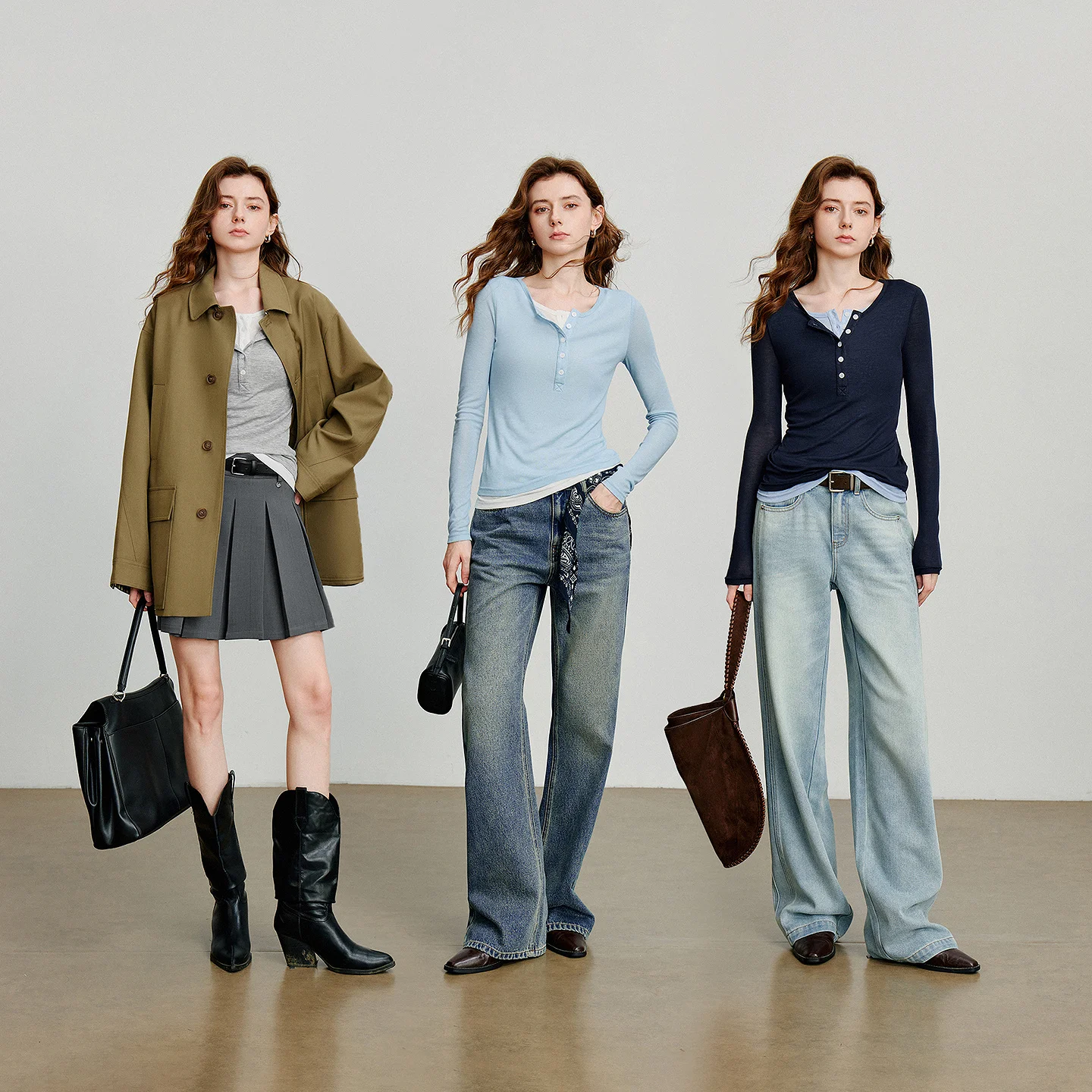 TOYOUTH Women Long Sleeve T-shirt 2025 Autumn New Color Blocking Fake Two Piece Fashionable Lightweight Pullover Tops