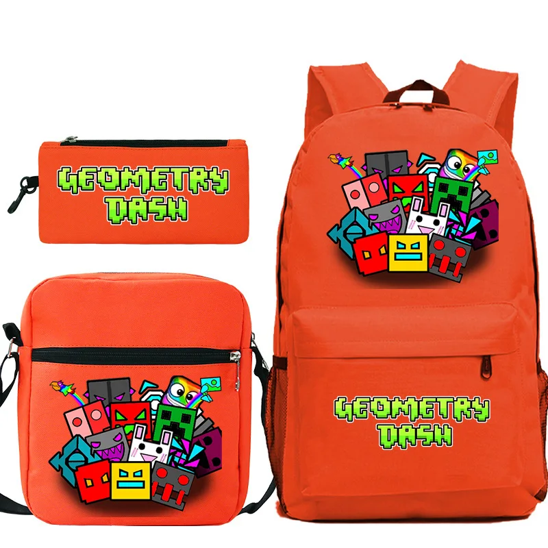 

3pcs Set Backpack Geometry Dash Print Student School Bags Children Rucksack Girls Boys Casual Backpacks Kids Bookbag Best Gift