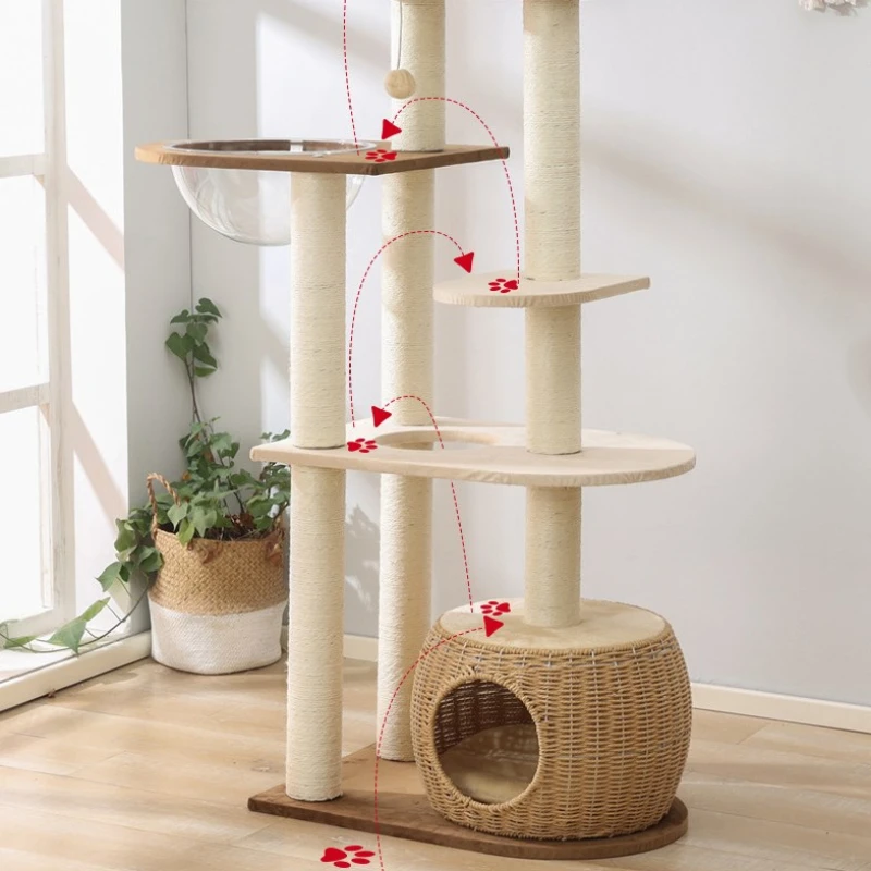 Multi-Story Cat Tree House multifunctional cat house Multi-layer tower cat scratching board Wooden pet supplies