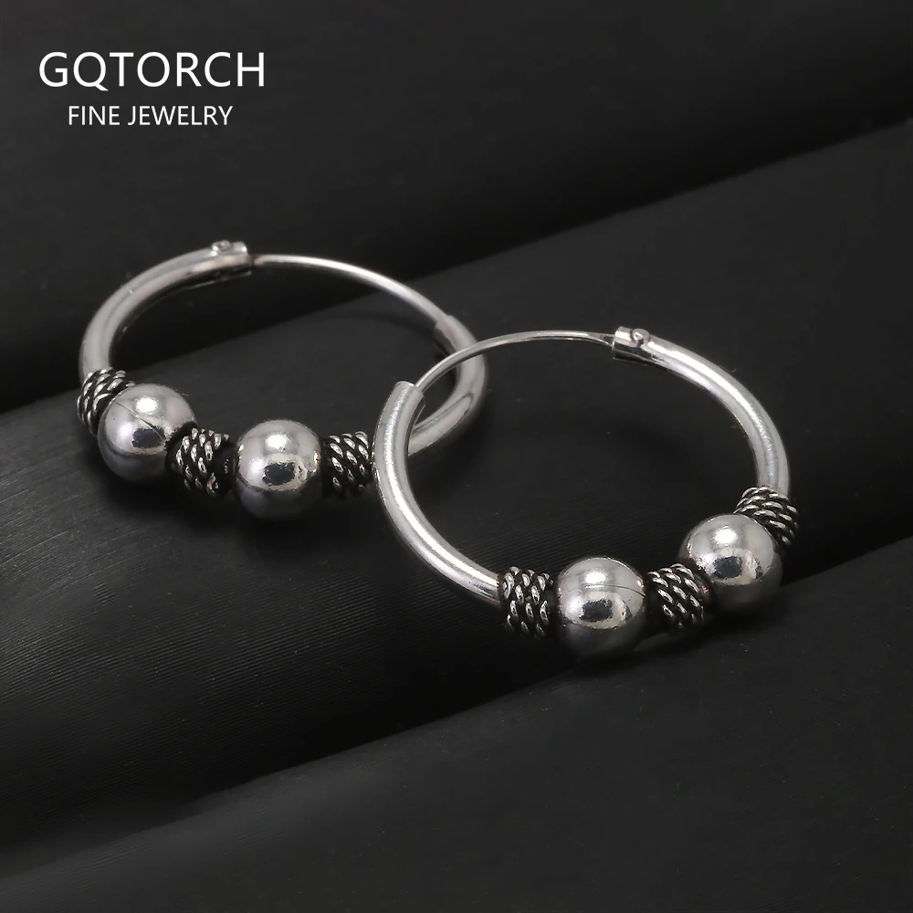 

20mm 925 Sterling Silver Viking Hoop Earrings for Women Men Circle Earrings Punk Retro Vintage Fashion Jewelry