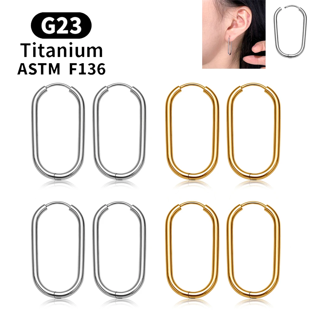 ASTM F136 Titanium Simple Rectangle U-Shaped Round Hoop Earrings 20G Women Men Cartilage Helix Tragus Conch Ear Piercing Jewelry