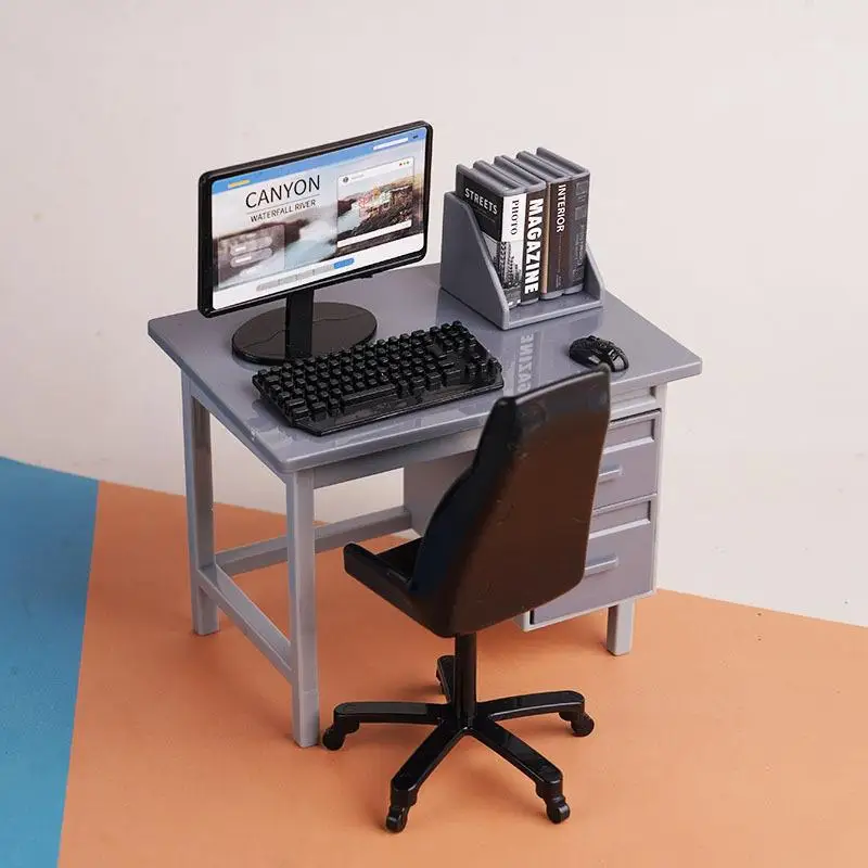 1Set 1/12 Poppenhuis Miniatuur Computer Toetsenbord Bureaustoel Kit Thuis Studeerkamer Meubels Decor Micro Scène Rekwisieten DieseΜibwa¢