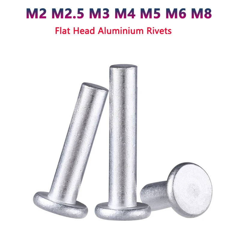 

5-200pcs Flat Head Aluminium Rivets M2 M2.5 M3 M4 M5 M6 M8 Round Solid Rivet Self Plugging Knock-on Rivet Nail Bolt GB109