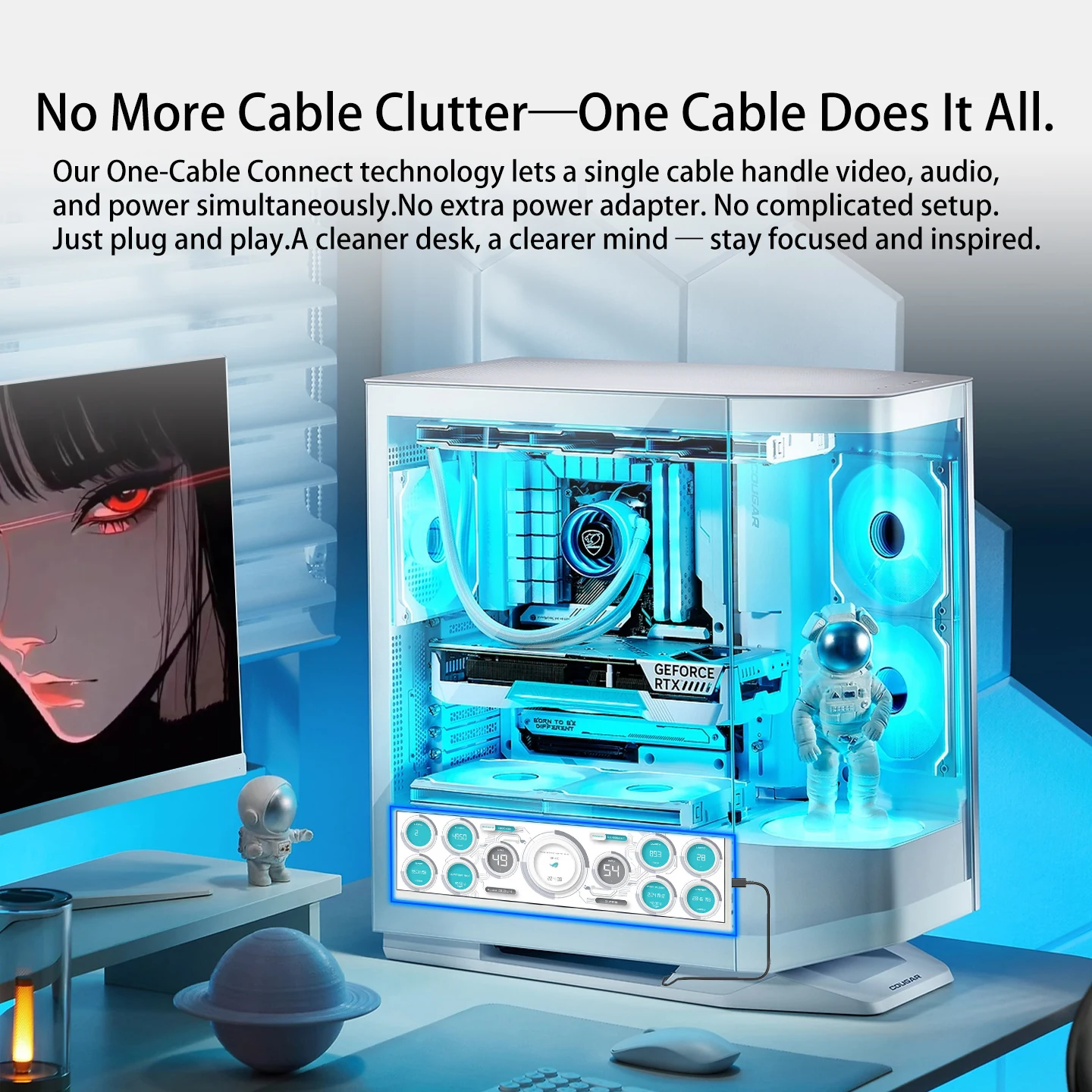 12.6-inch PC case monitoring secondary screen Type-C all-in-one cable, metal shell, ultra-wide screen, supports touch