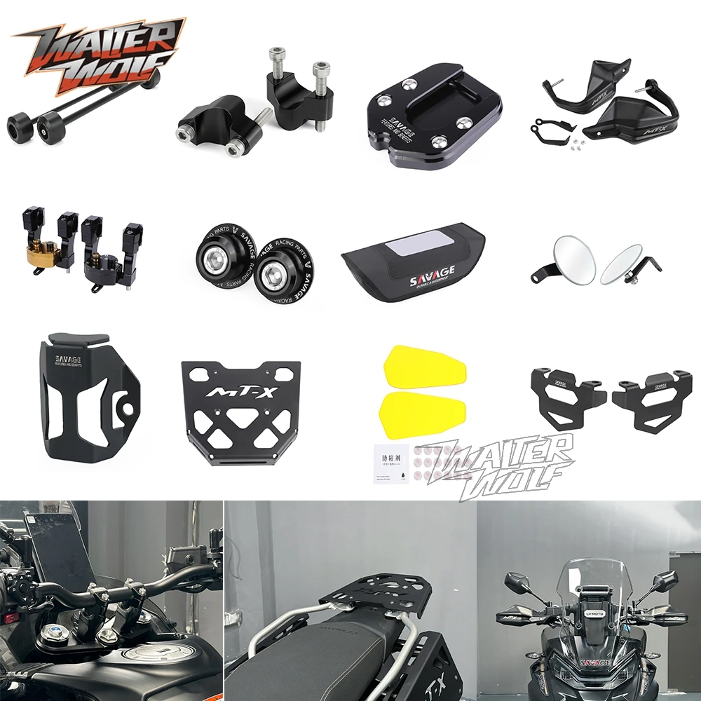 

For CFMOTO 800MT-X 800MTX Motorycle Wheel Axle Spools Slider Handlebar Riser Steering Damper Reservoir Cover Kickstand Handguard