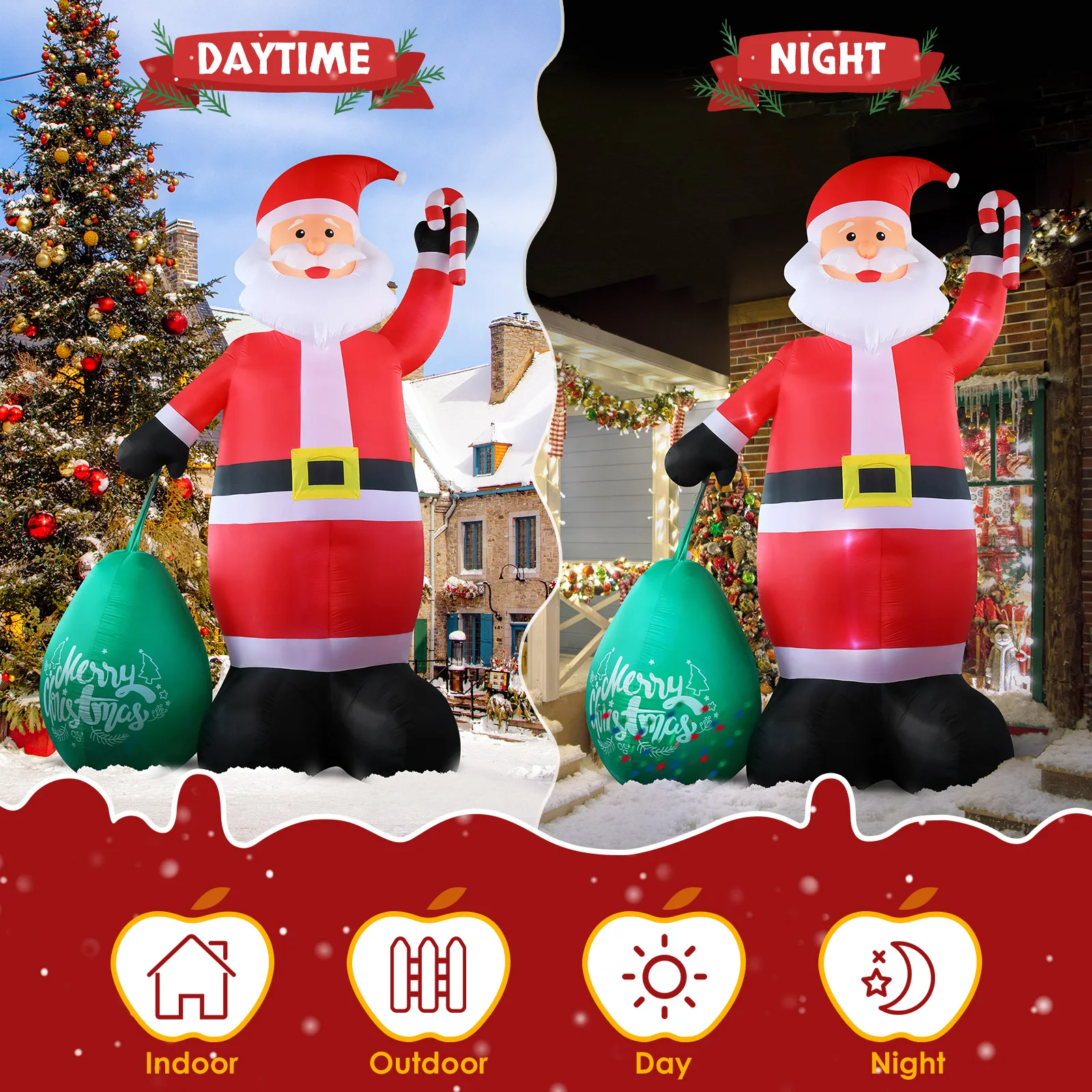 

14ft tall Santa Claus 5 LED lights plus 1 color tray bundle pocket Christmas inflatable decoration