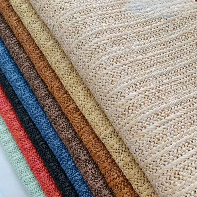 90x137cm Breathable Handmade PP Straw Hand Knit Fabric Eco-Friendly PP Raffia Woven Fabric DIY Beach Straw Hand Bag Material