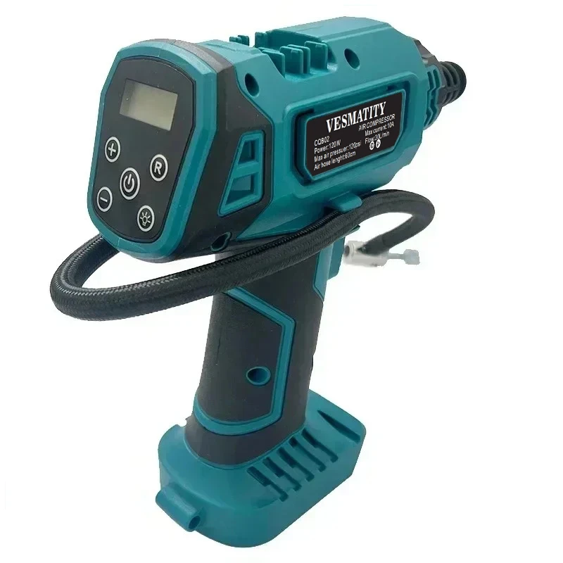 Cordless Handheld Tire Inflator, 600mm Coiled Hose Portable Electric Air Pump Air Compressor with Nozzle Storage for 18V Battery