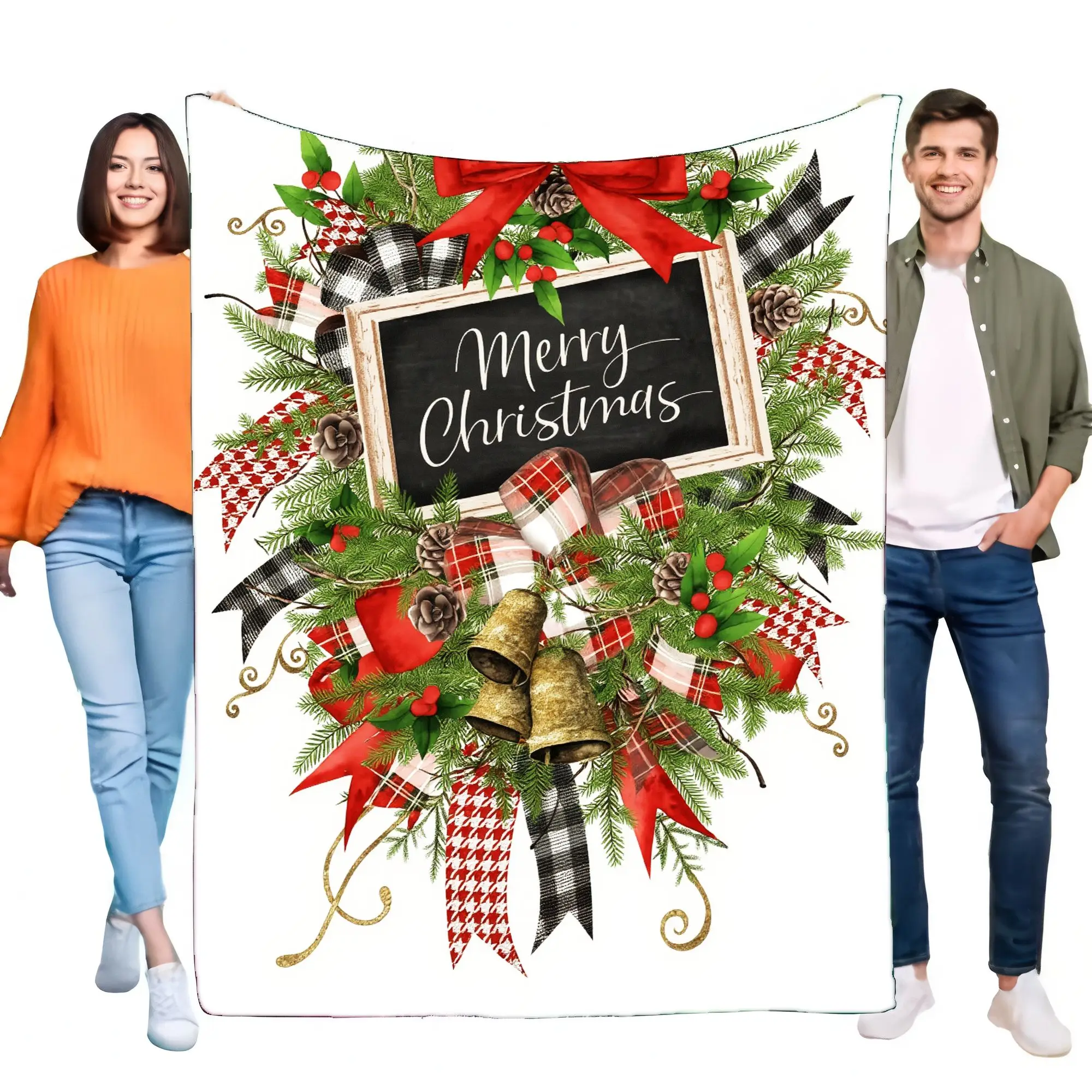 Merry Christmas Blanket Cozy Soft Flannel Throw for Sofa Bed Winter Holiday Decor Gift Perfect for Family and Friends Indoor Out