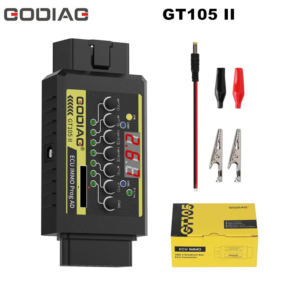 GODIAG GT105 II ECU IMMO Prog AD OBD2 Break Out Box ECU Connector Display Vehicle Voltage Car Battery