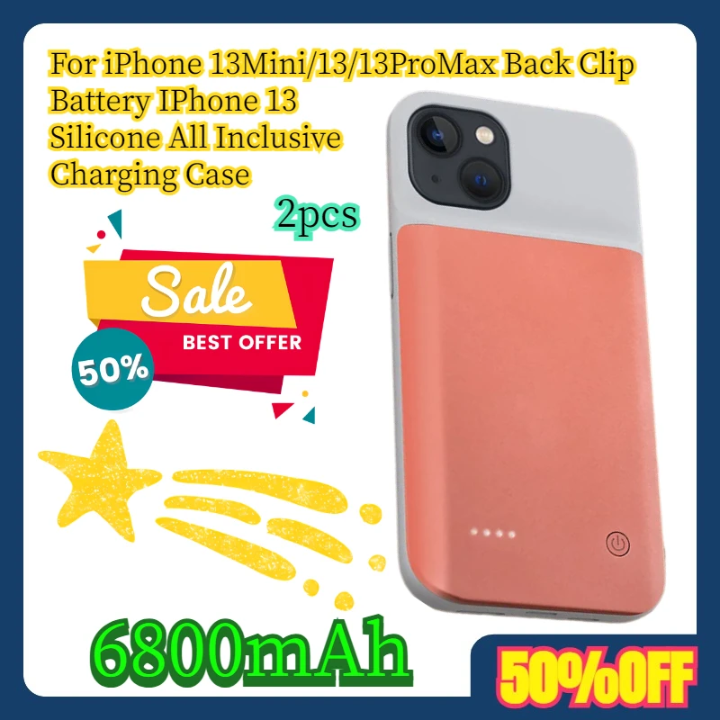 

2pcs 6800mAh For iPhone 13Mini/13/13ProMax Back Clip Battery IPhone 13 Silicone All Inclusive Charging Case