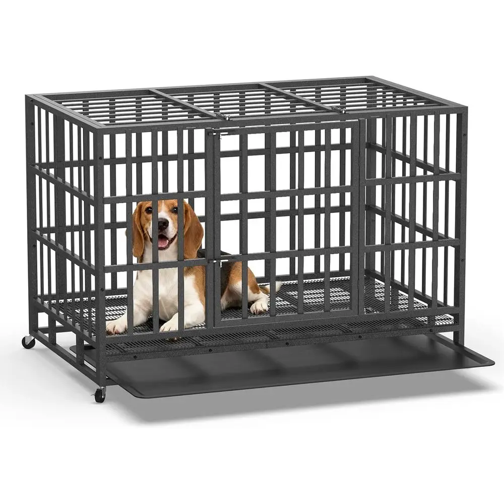 

Очень большой прочный вольер для собак с двойной дверью, блокируемыми колесами и съемным поддоном для собак размеров XL-XXXL