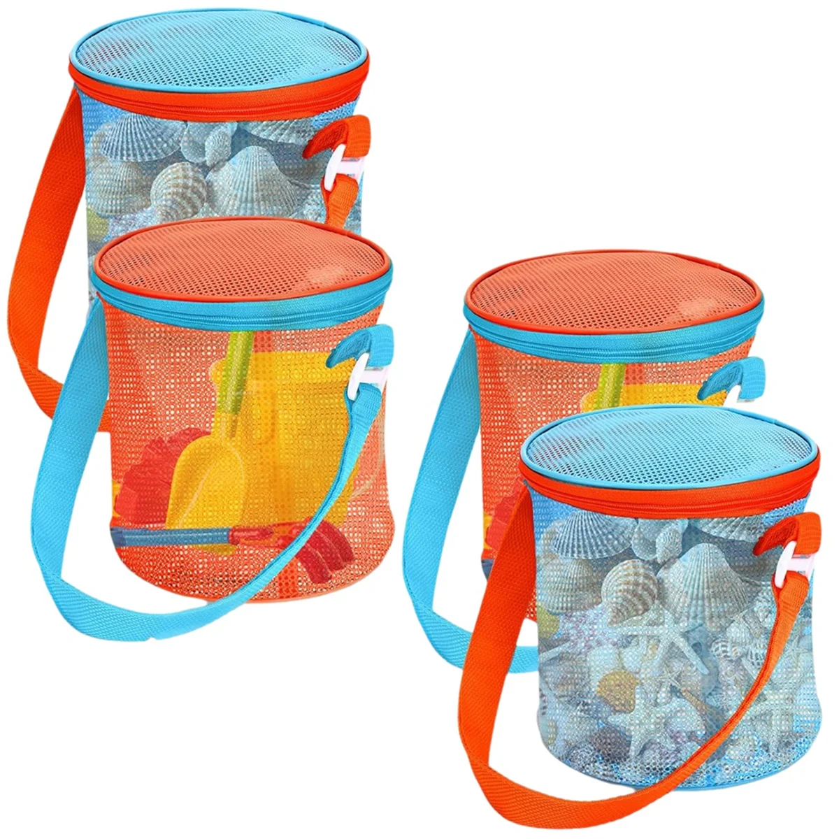 AT59 4pcs Sea Shell Bags for Beach Mesh Seashell Holder,Shelling Collecting Tools Travel Sand Toys Storage Bucket