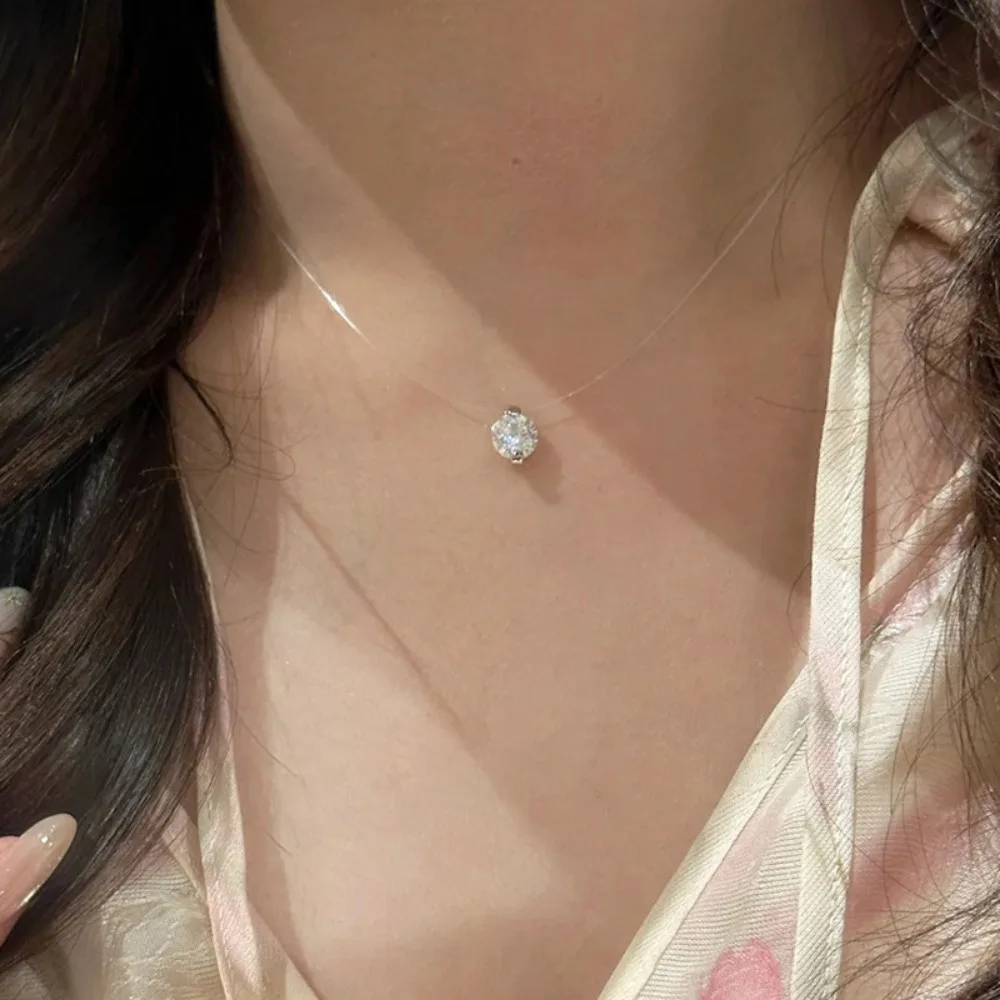 Exquisite Luxury 925 Sterling Silver Mermaid Tears Zircon Pendant Necklace for Women Fishing Line Chain Jewelry Accessory Gifts