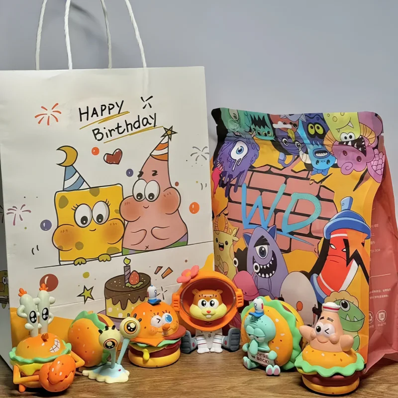 

6pcs/set Spongebob Squarepants Burger King Figurine Package Crab Burger Cartoon Cute Toy Desktop Decoration Birthday Gift
