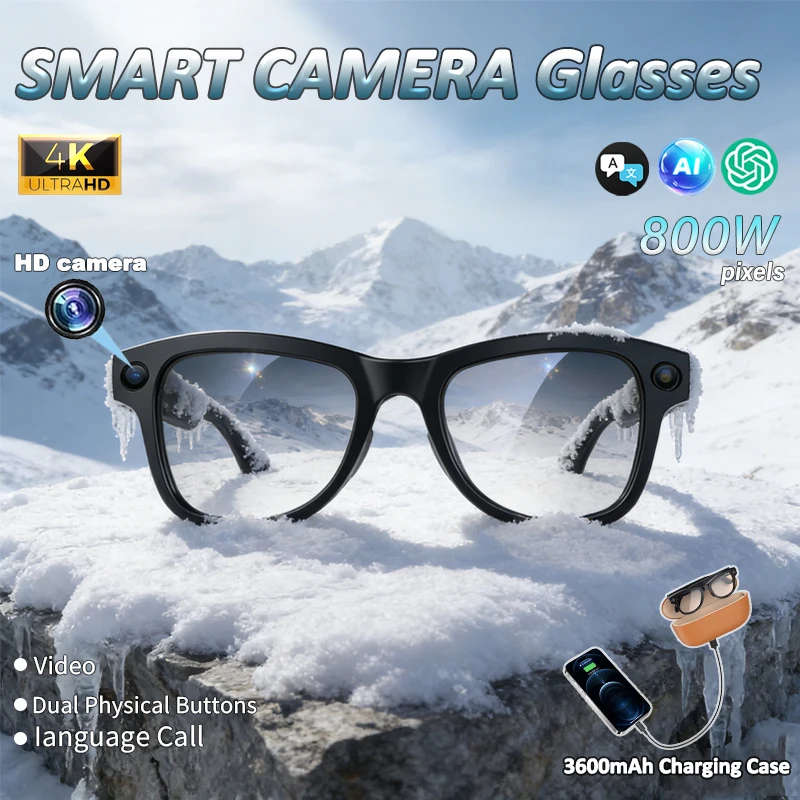 

New Smart Camera Glasses Language Call Smart Photochromic 800W Pixel 4KHD Camera AI Smart Image Recognition Men AI Smart Glasses