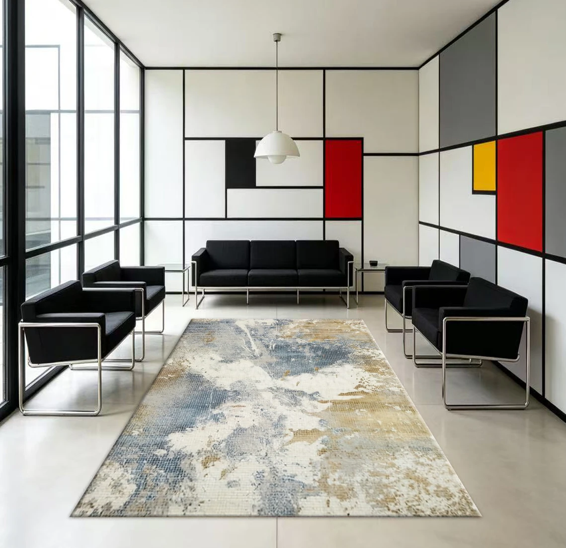 Abstract Vintage Brush Stroke Carpet Flooring Neutral Tone Art Area Rug for Living Room Bedroom Decor