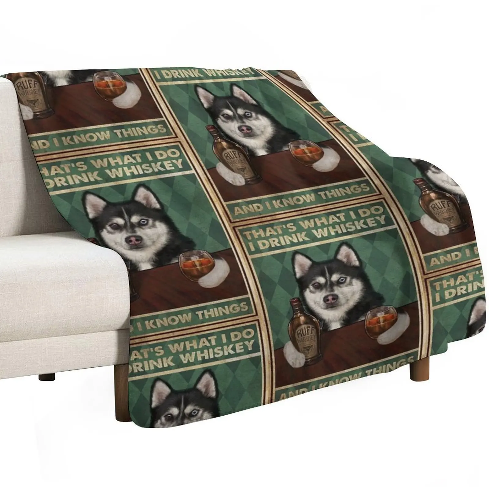 Funny husky dog drink whiskey quotes Throw Blanket Thin halloween Plaid on the sofa Summer Beddings Hairy Blankets